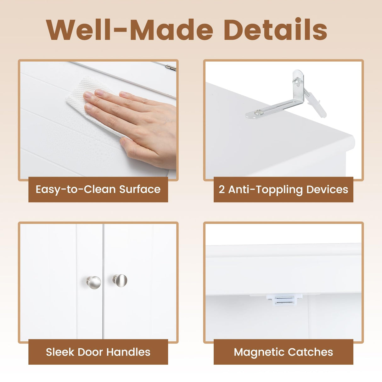 Giantex Over The Toilet Storage Cabinet, 31.5''W Freestanding Space Saver with Doors, Adjustable Shelf & Toilet Paper Holder, Over Toilet Bathroom Organizer for Laundry, Restroom, White Giantex