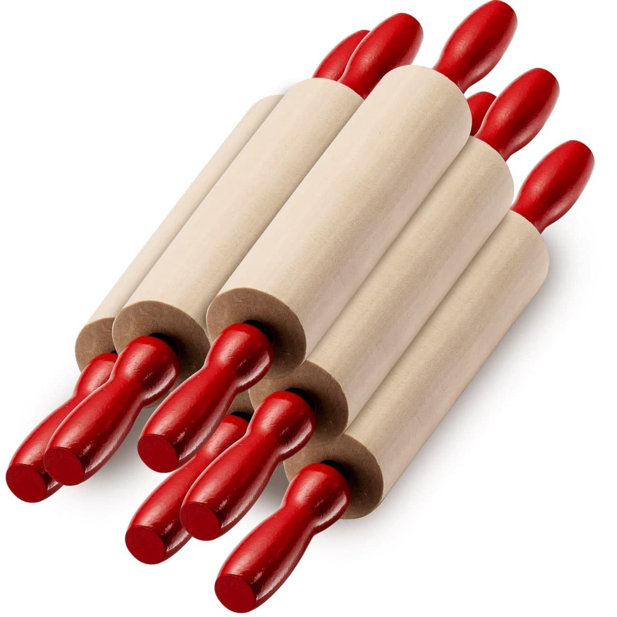 Mini Rolling Pin 7.5 Inch Kids Rolling Pin - (Pack of 6) Set for Play Dough Accessories Small Rolling Pin for Dough - Wood Kids Rolling Pins with Handles for Foods, Accessories Bedwina