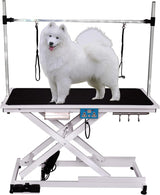 mydearpet Electric Dog Pet Grooming Table for Large Dogs, Heavy Duty X Lift Pet Grooming Table, Height Adjustable with Double Arms and Non-Slip Rubber Tabletop, 50''/White mydearpet