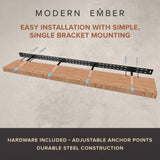 Modern Ember Alma 36 Inch Floating Shelf in Pine | Unfinished | Handcrafted Natural Pine Wood Shelf | Single Bracket Wall-Mounted Fireplace Mantel Shelf | 36” W x 2” H x 8” D Modern Ember