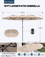 Patio Kingdom 9-Piece White Outdoor Dining Set with Beige 15FT Large Patio Umbrella, 75.2'' HDPE Table & Chairs for 8, Weather-Resistant Furniture with Umbrella Hole for Patio, Lawn, Poolside Patio Kingdom