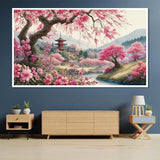 Large Diamond Art Kits for Adults, Cherry Blossoms Flower Diamond Art Painting Kits for Adults, 5D DIY Full Drills Mountain Sakura Craft for Gifts, Home Wall Decor 15.7" x 27.6", Extra Large Size croshom