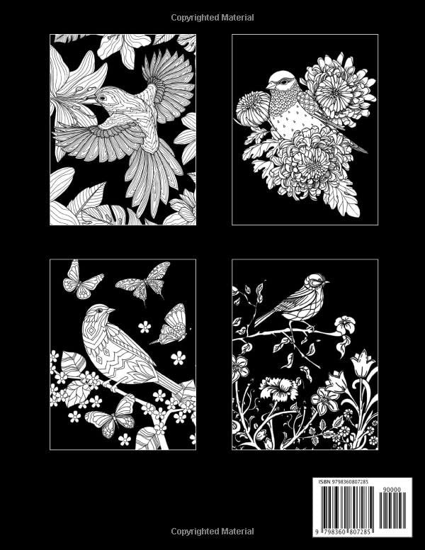 Midnight Songbirds Coloring Book: Perfect Gift For Fan Who Loves Cute Animals With Incredible Illustrations With Dark To Relax And Unwind Majosta