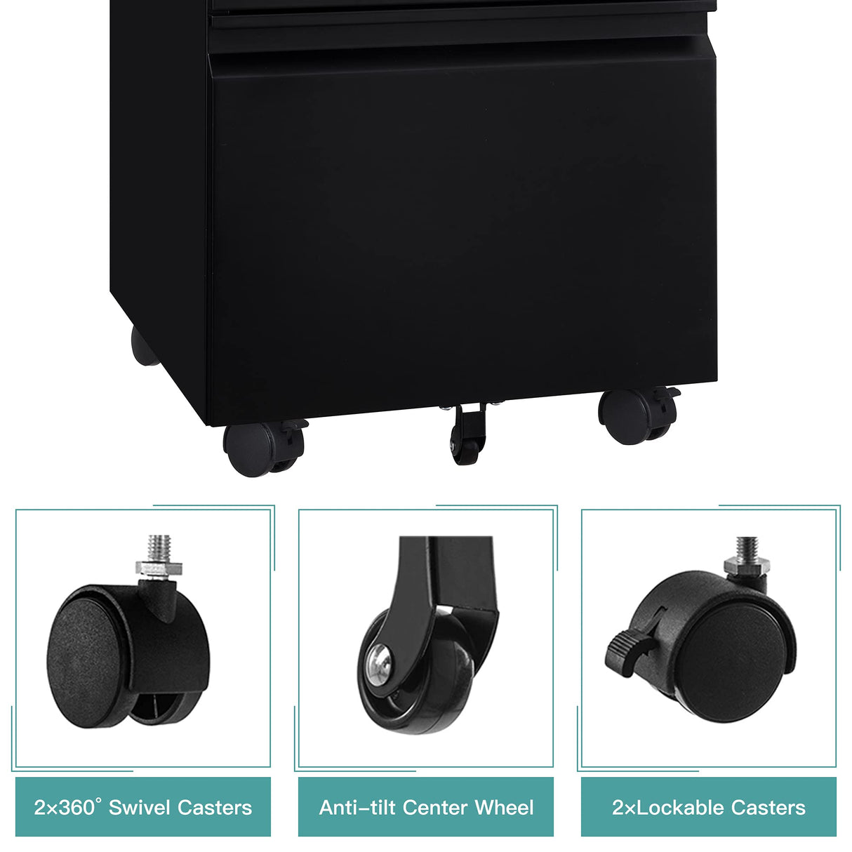 MIIIKO 3 Drawer File Cabinet, Metal Filing Cabinet with Lock Rolling Wheels, Office Storage Cabinet Under Desk,Deep Drawers for Hanging Legal Letter Fill, Full Assembled Except Casters MIIIKO