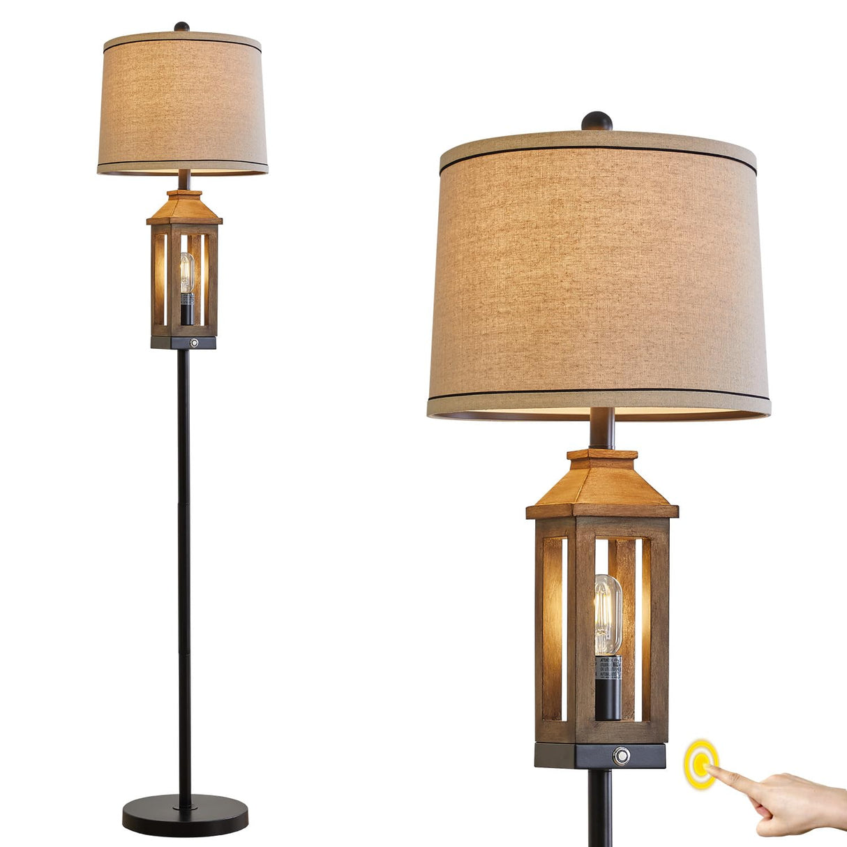 G-SAFAVA 63" Farmhouse Floor Lamps for Living Room Bedside Nightstand Lamp Black Tall Standing Lamp for Home Decor Bedroom Reading Wood Lamp Rustic Bed Lights with 2 Light Sources G-SAFAVA