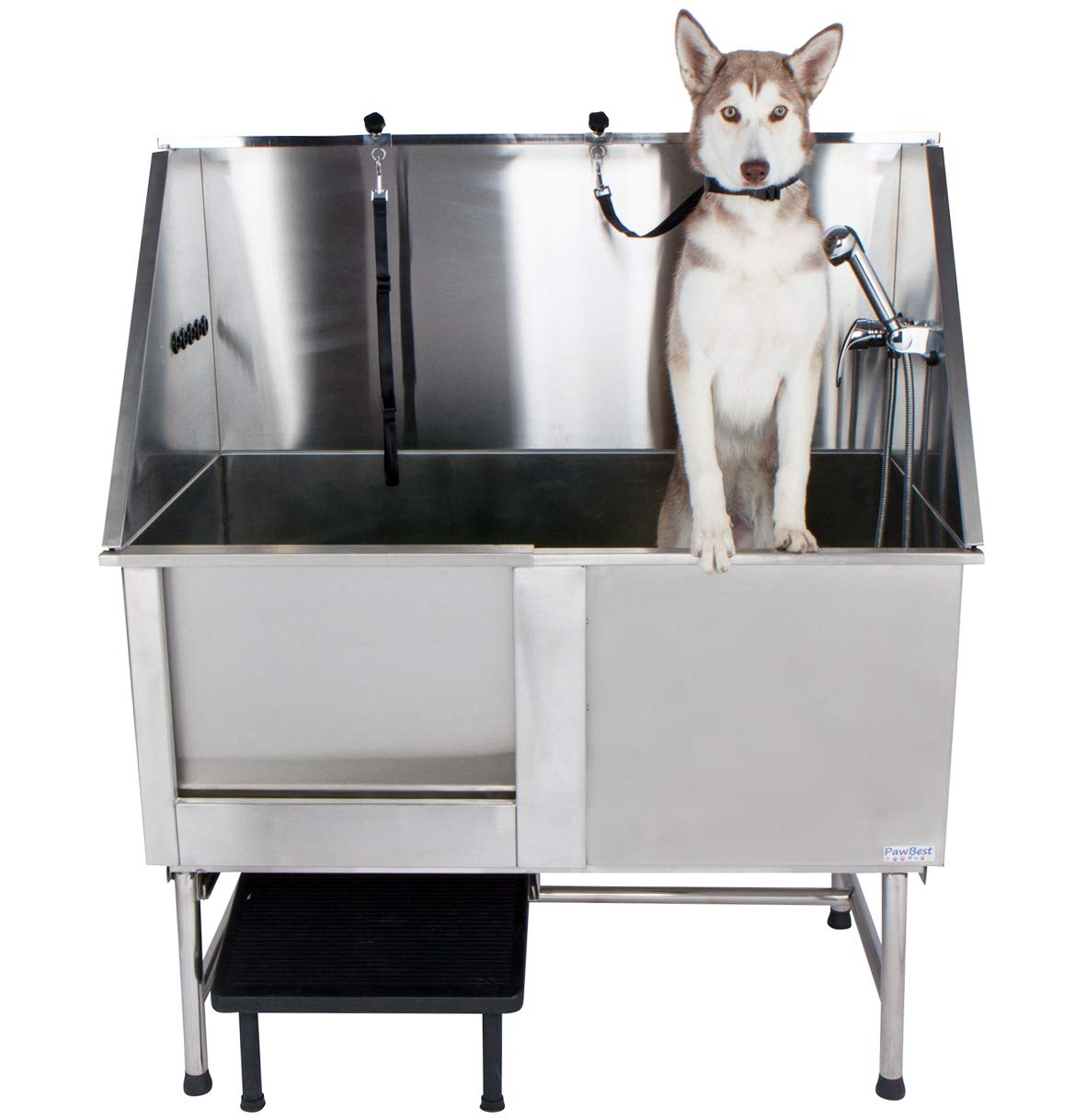 PawBest Stainless Steel Dog Grooming Bath Tub with Ramp, Faucet, Hoses and Loops (50" Bathtub) - WoodArtSupply