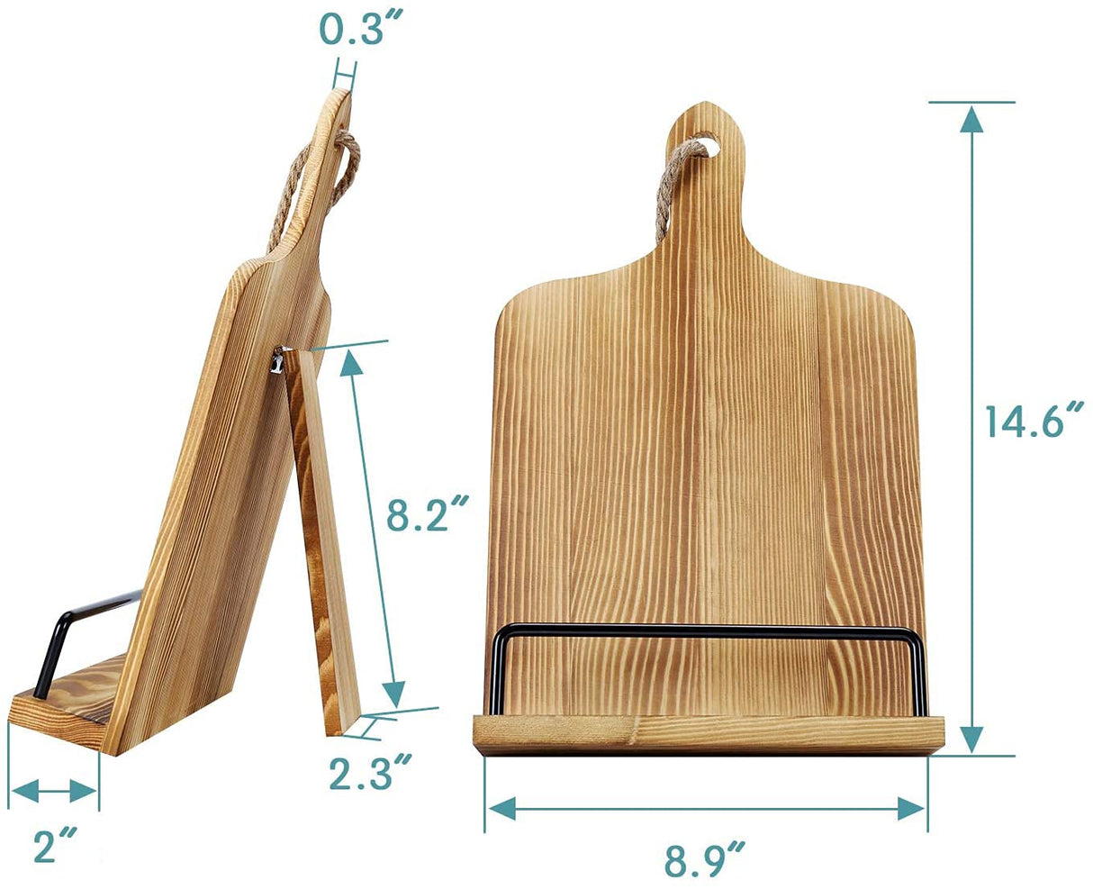 Soligt Cookbook Stand for Kitchen Counter Adjustable iPad Tablet Recipe Book Holder Rustic Wood Cutting Board Style - Brown SOLIGT