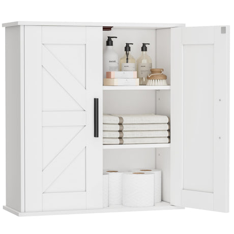 Homleke Bathroom Wall Cabinet, Over Toilet Storage Cabinet with Barn Doors and Adjustable Shelves, 3-Tier Medicine Cabinet Wall Mounted, for Bathroom, Kitchen, Entryway, Laundry Room, White, (7.9" D) Homleke