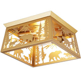 Gold Bear Lamp, Log Cabin Semi Flush Mount Ceiling Light Rustic Modern Farmhouse Golden Bear Light for Bedroom Entryway Living Room Foyer,E26 Base, 12.5" Feohak