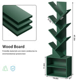 SHEEPAM 10 Tier Tree Bookshelf,Christmas Green Bookcase for Narrow Space, Storage Organizer Floor Standing Bookshelves for Books, Tall Book Case for Home Office, Living Room, Bedroom