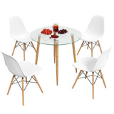 Tangkula 5-Piece Dining Table Set for 4, Kitchen Table Set with Seat, Solid Wood Legs, Metal Frames & Tempered Glass Tabletop, Round Dinner Table & 4 Chairs for Home, Natural Tangkula