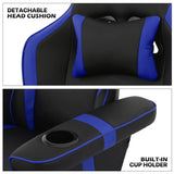 MoNiBloom Reclining Gaming Chair Ergonomic Game Recliner Chair Adjusted PU Leather Reclining Video Gaming Single Sofa with Retractable Footrest, Swivel Theater Seating Gaming Couch w/Cup Holder, Blue MoNiBloom