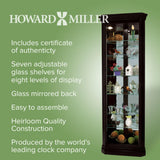 Howard Miller Duane Corner Curio Cabinet – Black Finish Glass Display with Mirrored Back, Adjustable Shelves, Built-in Lighting, and Locking Door for Showcasing Collectibles Modern Home Décor Howard Miller