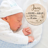 Mayyi Newborn Birth Announcement Sign,Personalized Newborn Handprint and Footprint Sign,Custom Engraved Wooden Baby Name Sign,Newborn Photo Props, Mayyi