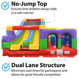 29'L Radical Run Inflatable Obstacle Course with Climbing Wall, Retro Rainbow, 16' Wide x 15' Height, Commercial Grade Interactive Bounce House, Includes: Blower and Stakes TentandTable