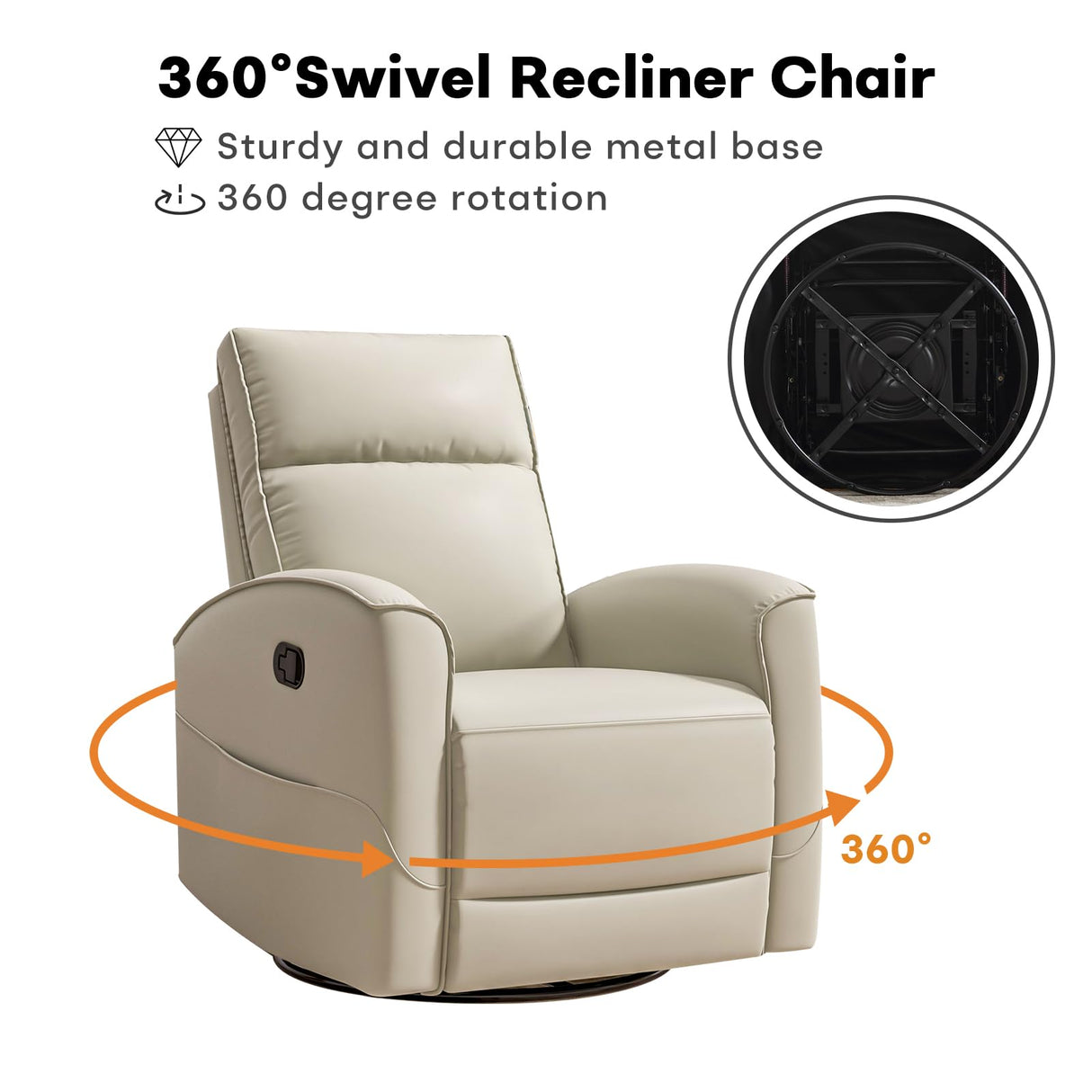HAOMARKETS Swivel Rocker Recliner Chair, Manual Faux Leather Glider Rocking Recliners for Adults, 360° Swivel Nursery Reclining Sofa with Storage Pocket HAOMARKETS