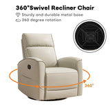 HAOMARKETS Swivel Rocker Recliner Chair, Manual Faux Leather Glider Rocking Recliners for Adults, 360° Swivel Nursery Reclining Sofa with Storage Pocket HAOMARKETS