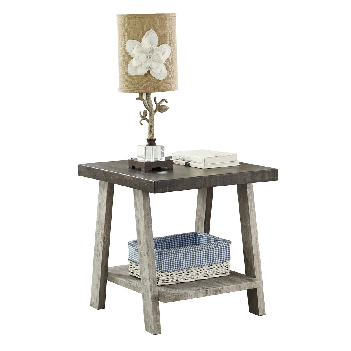 Roundhill Furniture Athens Contemporary Replicated Wood Regular End Table, Weathered Walnut and Gray Roundhill Furniture