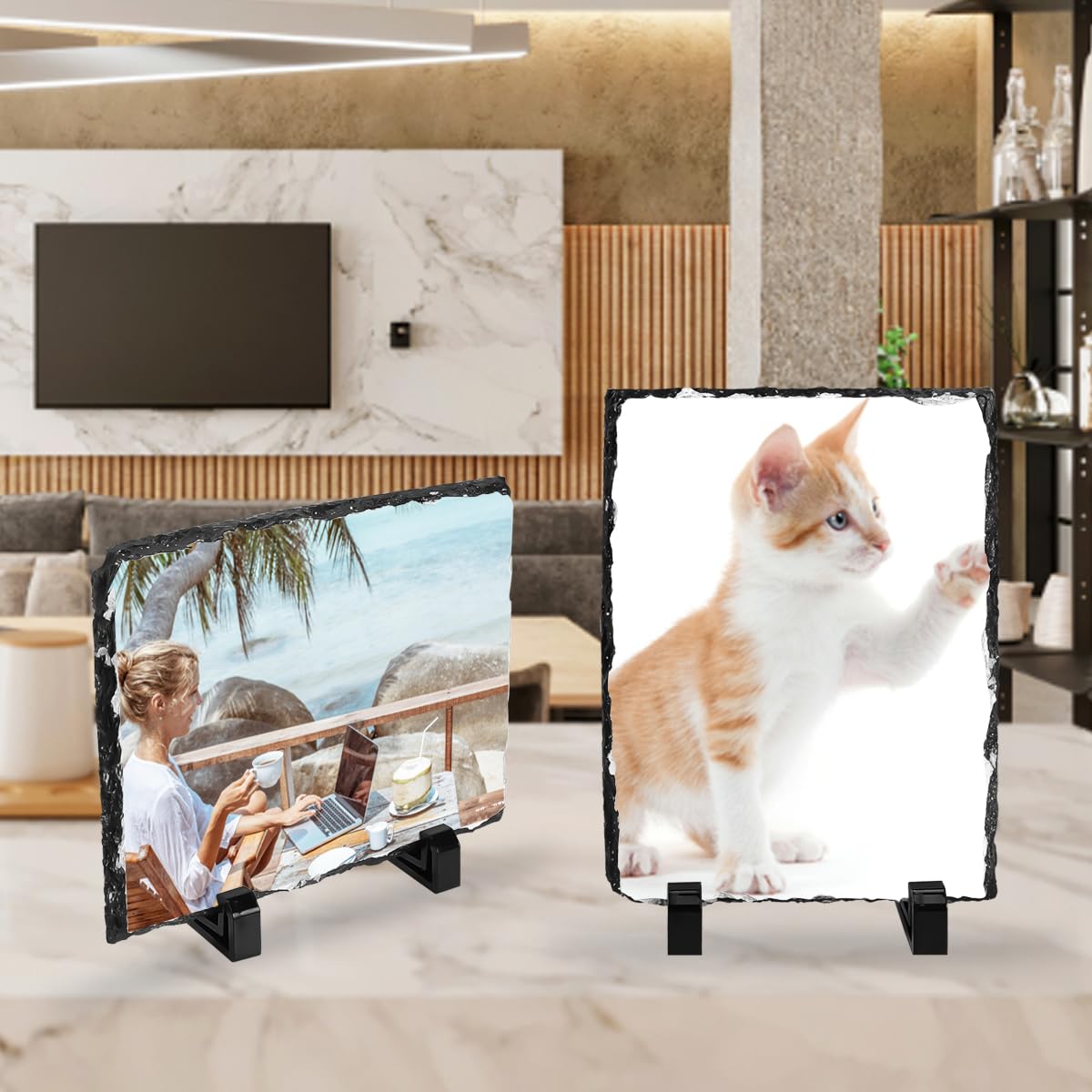 Enenes 6 x 8 Inch Sublimation Blank Slate, 3 PCS Rectangular Custom Stone Slate, Picture Frame Matte Heat Transfer Rock Photo Plaque Enenes