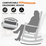 Hupmad Wooden Rocking Chair Rocker Outdoor Oversized Porch Rocker Chair,Patio Wooden Rocker with High Back and Armrest,All Weather Rocker Slatted for Backyard,Garden,400 lbs Support,White Hupmad