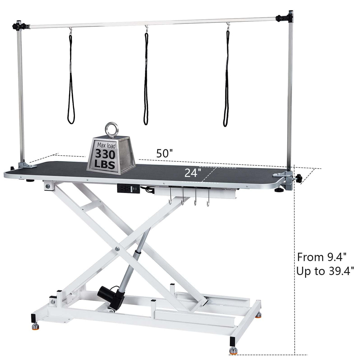 GarveeLife 50" Electric Dog Grooming Table - Adjustable Height 9"-40", Wireless Remote& Hand Control, 330Lb Capacity, Anti-Slip Wheels, for Large Dogs/Cats/Pet, White GarveeLife
