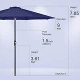 Tempera 10FT Patio Market Outdoor Table Umbrella with Auto Tilt and Crank,Large Sun Umbrella with Sturdy Pole&Fade resistant canopy,Easy to set, NAVY Tempera