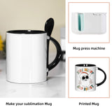 AGH Sublimation Coffee Mugs Blank 11 oz, White Straight Ceramic Cups with Pink Black White Red Interior, Handle, Spoon, Bulk Bundle Set of 12 AGH
