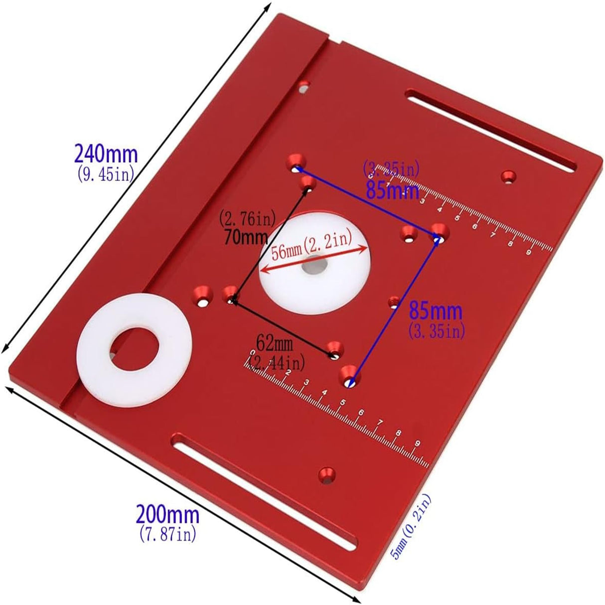 JCFANTS Router Table Insert Plate, Multifunctional Trimming Engraving Table, Aluminium Insert Plate for Table Woodworking Benches Router Flip Plate with Miter Gauge Guide (Red) JCFANTS