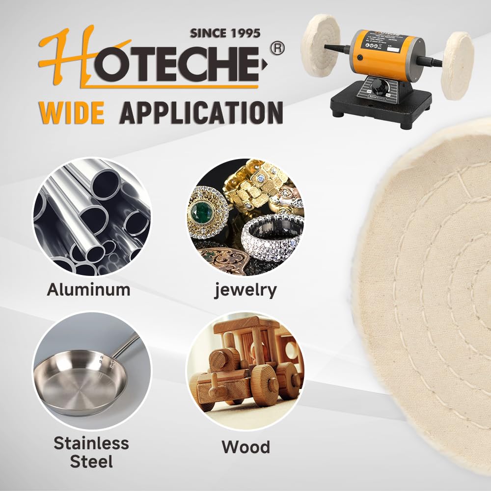 Hoteche 4-3/8-Inch Bench Buffer Polisher Adjustable Speed Electric Buffing Machine for Metal, Wood, Jewelry, Sanding, Waxing Hoteche