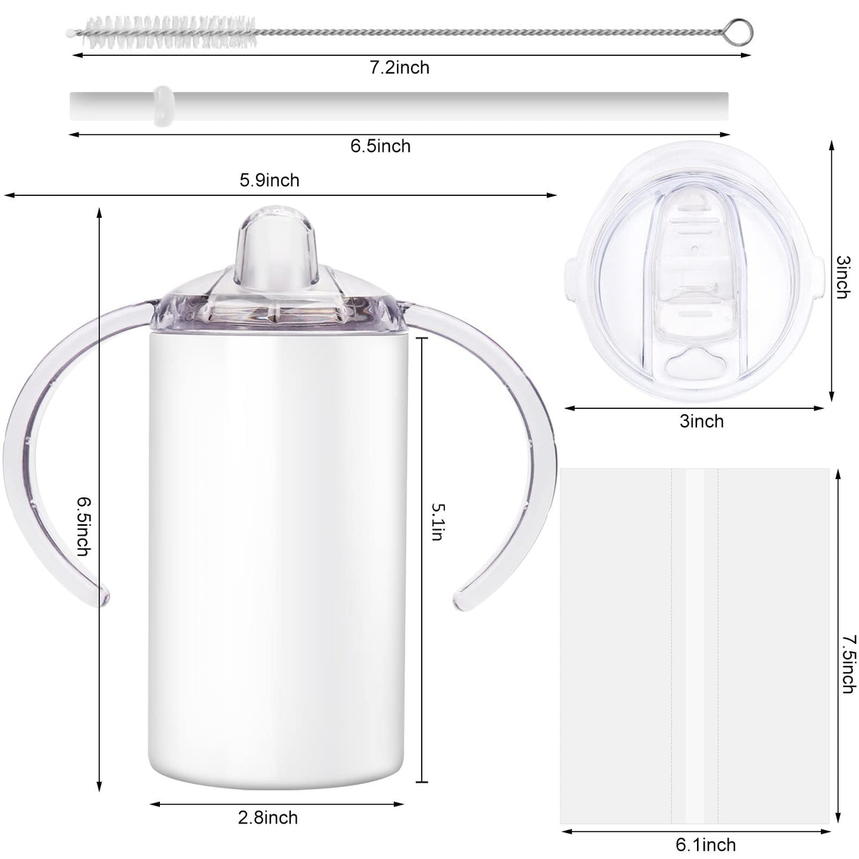 Vermida Sublimation Sippy Cup Blank with Handle, 12oz Stainless steel Sippy Cups, Kids Cups with Straws and Lids Spill Proof Double Wall Vacuum Cups for Children Vermida