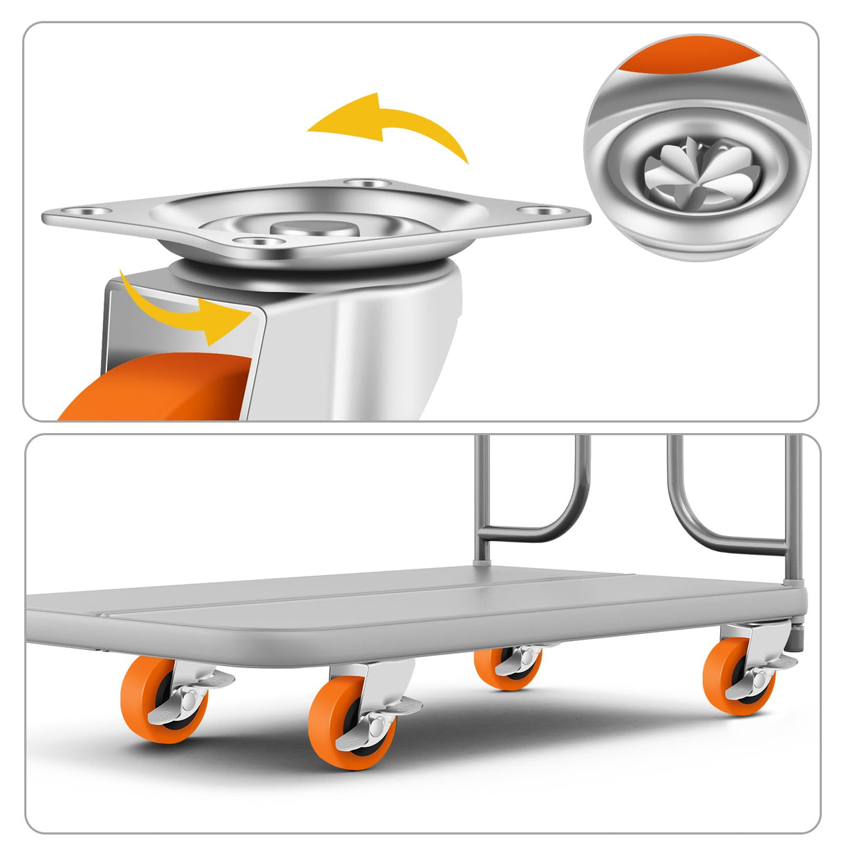 BOSGEOT Caster Wheels, 3 Inch Casters Set of 8, Heavy Duty Casters with Brake, Locking Casters with Polyurethane Wheels，Plate Swivel Casters Wheels for Furniture Carts,Workbench Casters,Pack of 8 BOSGEOT