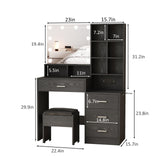 Vabches Black Vanity Desk with Mirror and Lights, Makeup Vanity Table with Charging Station, 3 Lighting Modes Brightness Adjustable, 4 Drawers, 8 Vabches