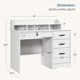 MaverickFurni White Desk with 4 Drawers, Computer Desk with Drawers and Hutch&Shelf, Wood Writing Home Office Workstation, Student Desks for Bedooms with Drawers, 38.2” H x20.5” D x44” W - White MaverickFurni
