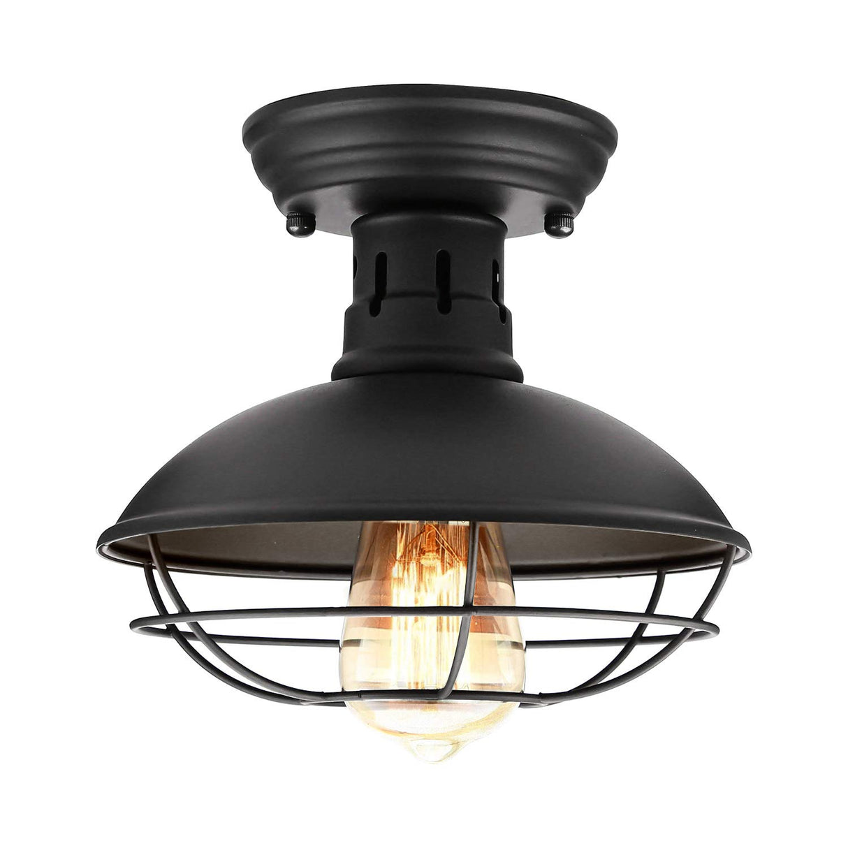 Farmhouse Flush Mount Ceiling Light - Easric Industrial Ceiling Light Fixture Rustic Black Metal Cage Close to Ceiling Lamp E26 Base for Hallway Foyer Kitchen Porch FRIDEKO HOME