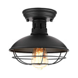 Farmhouse Flush Mount Ceiling Light - Easric Industrial Ceiling Light Fixture Rustic Black Metal Cage Close to Ceiling Lamp E26 Base for Hallway Foyer Kitchen Porch FRIDEKO HOME