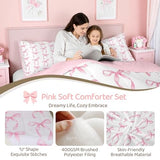 Erosebridal Cute Pink Bow Twin Bedding Set for Girls,Ribbon Bow Knot Comforter Set for Kids Kawaii Room Decor,Princess Bowknot Bed Set Girly Pink Bows Bedding Comforter Sets,1 Pillowcase Erosebridal