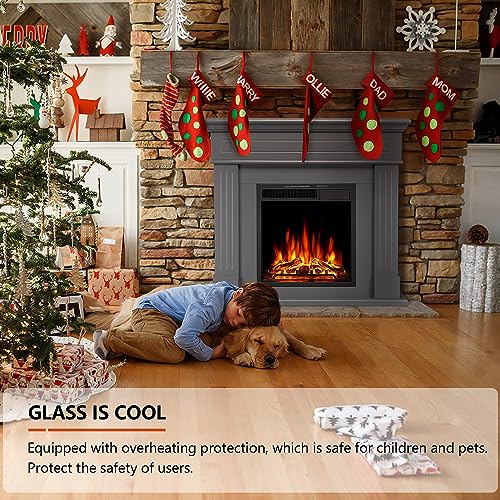 R.W.FLAME 43” Electric Fireplace Mantel Wooden Surround Firebox, TV Stand with Freestanding Electric Fireplace, Remote Control, Adjustable Led Flame, 750W/1500W Grey