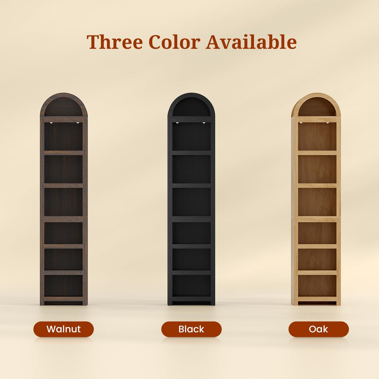 UPOSOJA 76" Tall Narrow Arched Bookcase,7-Teir Mid-Century Modern Bookshelf,Adjustable Shelves offering More Storage Space for Living Room,Kitchen,Home Office,Oak UPOSOJA