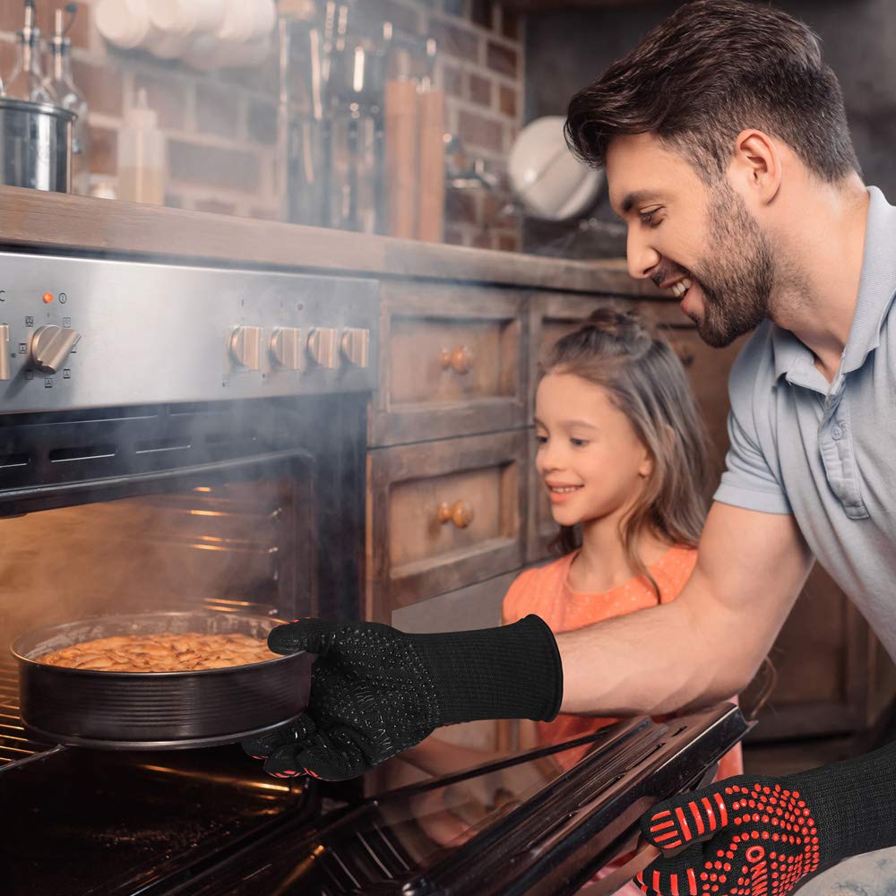 Premium BBQ Gloves, 1472°F Extreme Heat Resistant Oven Gloves, Grilling Gloves with Cut Resistant, Durable Fireproof Kitchen Oven Mitts Designed for Cooking, Grill, Frying, Baking, Barbecue-1 Pair