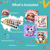 CraftyTime 4 Pack Framed Paint by Number for Kids Age 8-12 Kids, Cute Animals Paint by Numbers Kit for Beginners,Easy Acrylic Paint by Numbers Canvas Arts and Crafts for Wall Decor Gift 8x8in CraftyTime