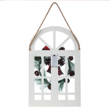 Sunnygalde Indoor and Outdoor Wood Christmas Holiday Wall Hanging Door Decorations Wood Plaqu Signs Christmas Ornament, for Home, School, Office Including Wreath, Wooden Arch and Led Lights (White) Sunnyglade