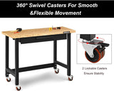 BOSEO Workbench, 48" Wild Mobile Workbench, Solid Wood Top Workbench for Garage, 500 LBS Workbench with Two Lockable Casters, Sliding Organizer Drawer BOSEO