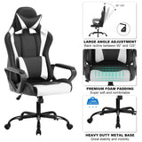 High Back Gaming Chair PC Computer Chair Office Chair for Adult Teen Kids, Ergonomic PU Leather Game Chair w/Lumbar Support Headrest Adjustable Rolling Swivel Desk Chair, White Dkeli