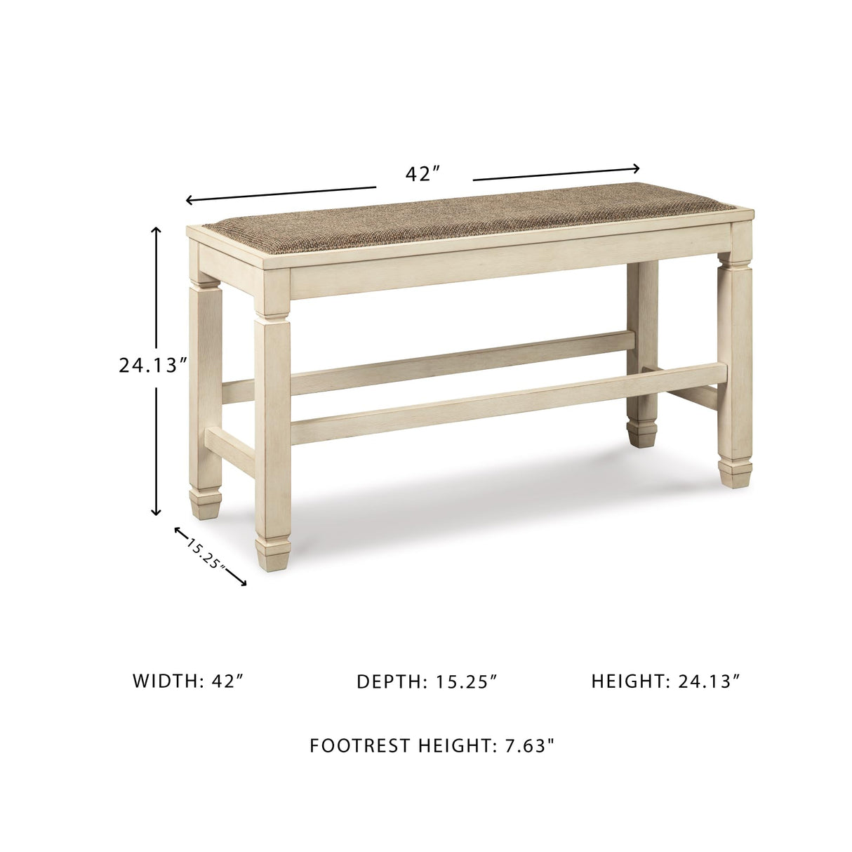 Signature Design by Ashley Bolanburg Double Upholstered Bench, Counter Height, Whitewash Signature Design by Ashley