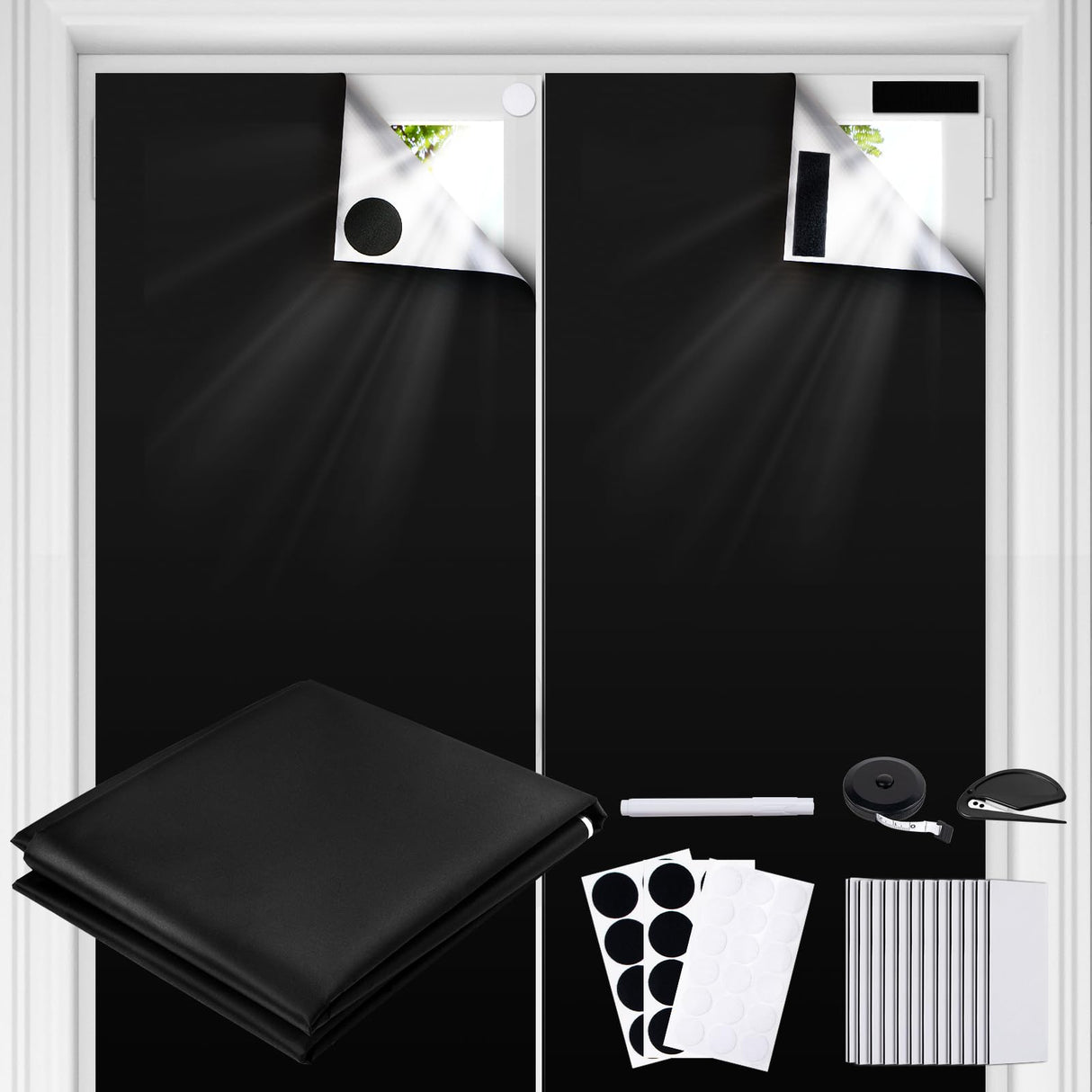 Blackout Curtains for Bedroom 79" x 57" Portable Blackout Shades Film 100% Blackout Window Cover No Drill Blackout Blinds with Hooks & Loops Strips Temporary Blackout Shades for Nursery Dorm Room LUCKJOY
