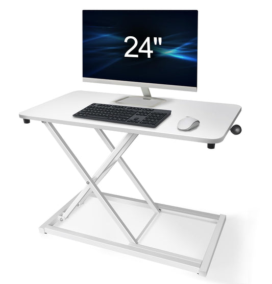 Aconcept Extra-Slim 24 x 14 White Lift Standing Desk Converter, Manual Adjustable Height Sit Stand up Desk Riser, Compact for Monitor or Laptop Workstation