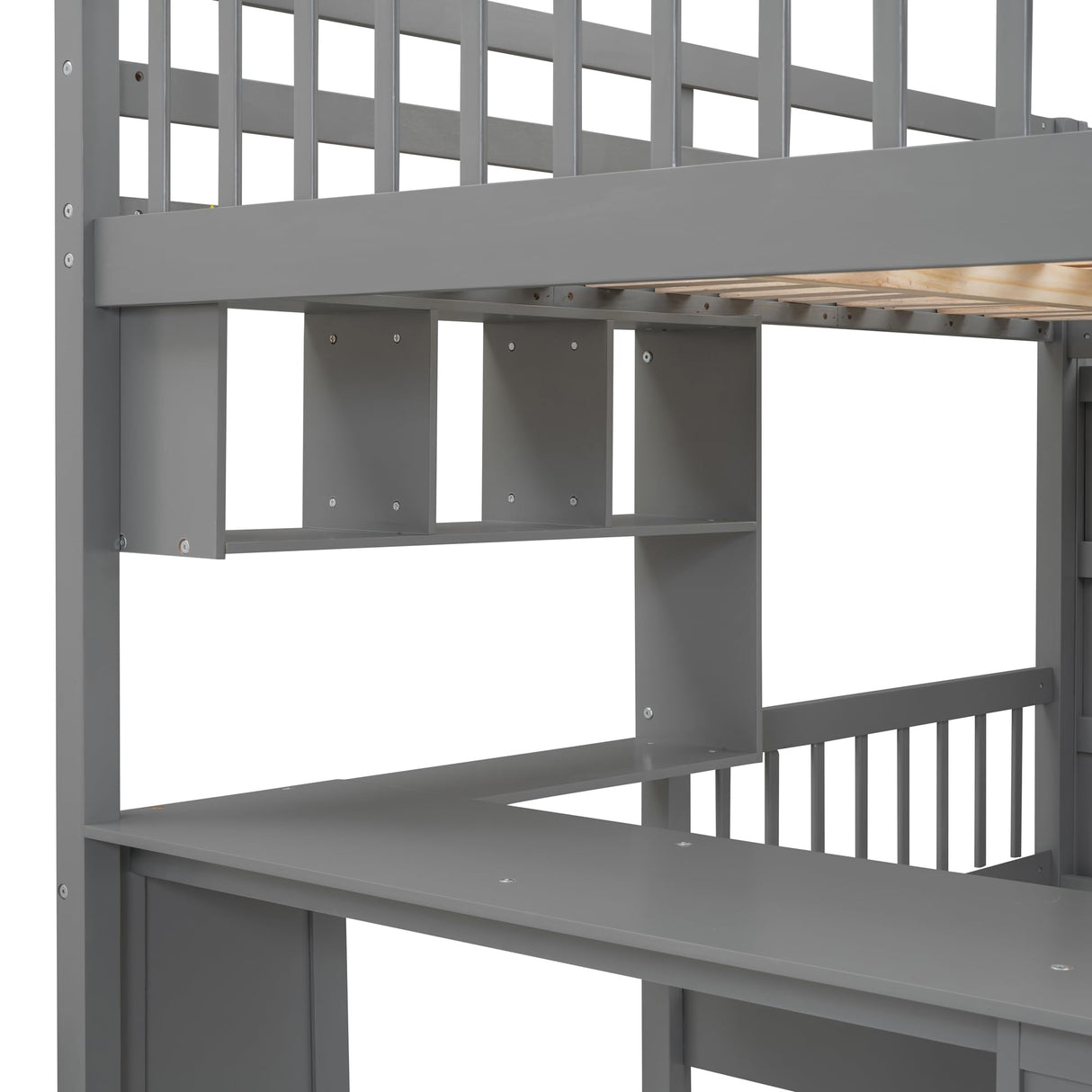 Harper & Bright Designs Full Over Twin Bunk Bed with Stairs, Storage Drawers, Full Size Loft Bed Frame with Desk and Shelves, Gray Harper & Bright Designs
