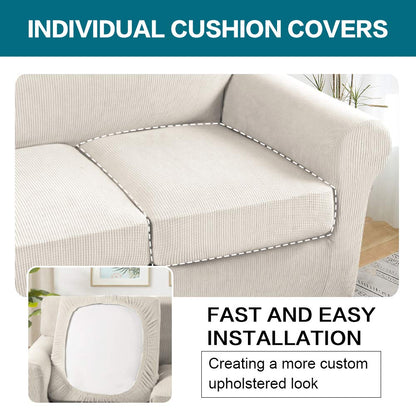 Turquoize 4 Piece Sofa Covers for 3 Cushion Couch Sofa Slipcover Soft Couch Cover for Dogs-Washable Sofa Furniture Covers with 3 Individual Large Cushion Covers, Feature Thick Fabric (XL Sofa, Ivory)