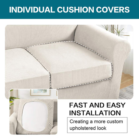 Turquoize 4 Piece Sofa Covers for 3 Cushion Couch Sofa Slipcover Soft Couch Cover for Dogs-Washable Sofa Furniture Covers with 3 Individual Large Cushion Covers, Feature Thick Fabric (XL Sofa, Ivory) Turquoize