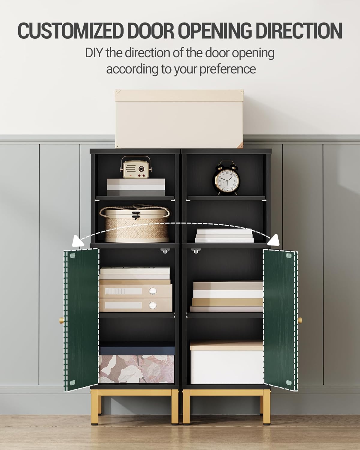 Hzuaneri Bathroom Storage Cabinet, Corner Floor Cabinet with Shelves, Customized Door Opening Direction, Bathroom Organizer with Adjustable Shelf for Kitchen, Living, Toilet Paper Cabinet, Black Hzuaneri